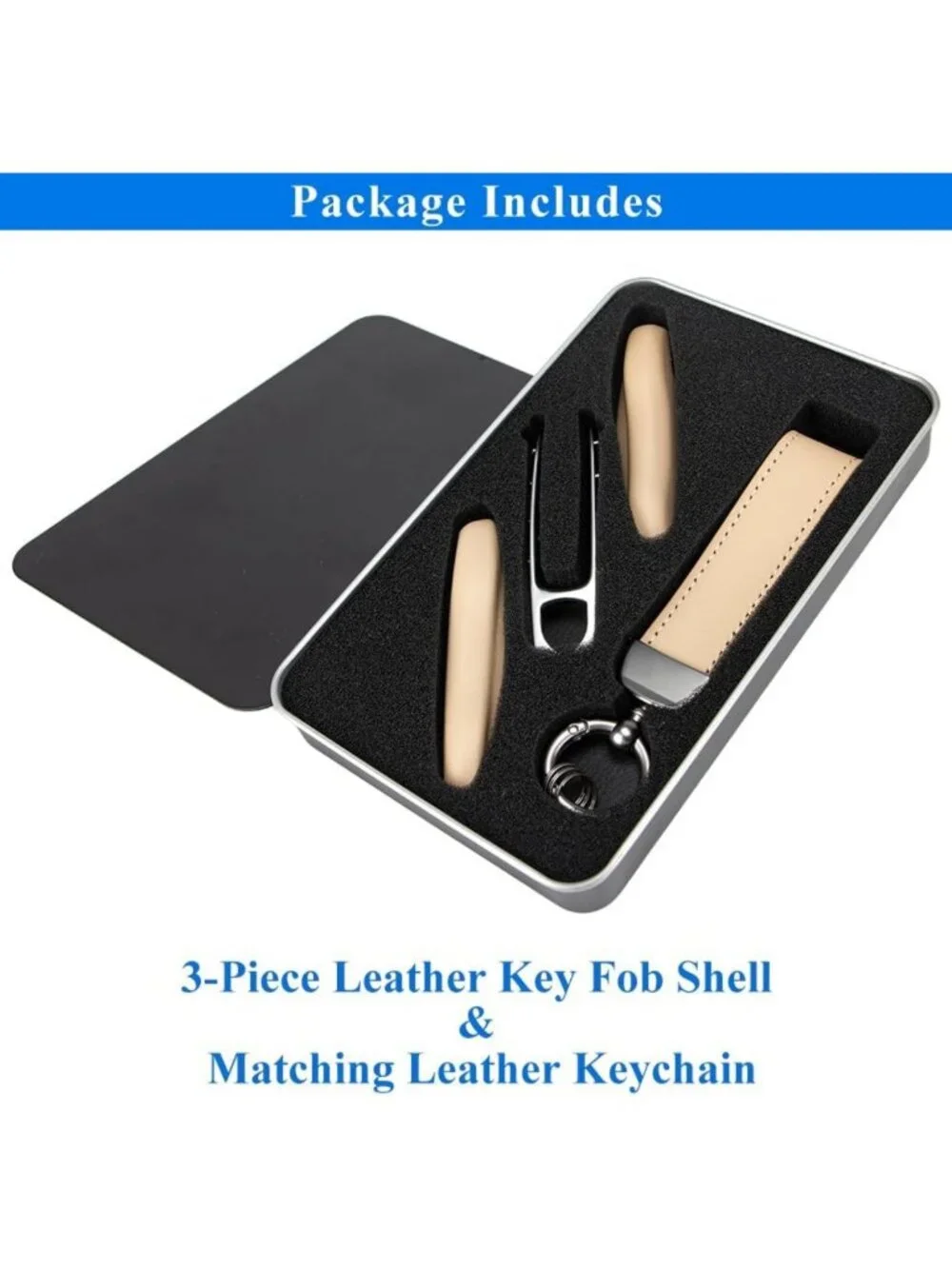 Beige Calf Leather Key Fob Cover for Luxury Cars - Stylish & Durable Accessory